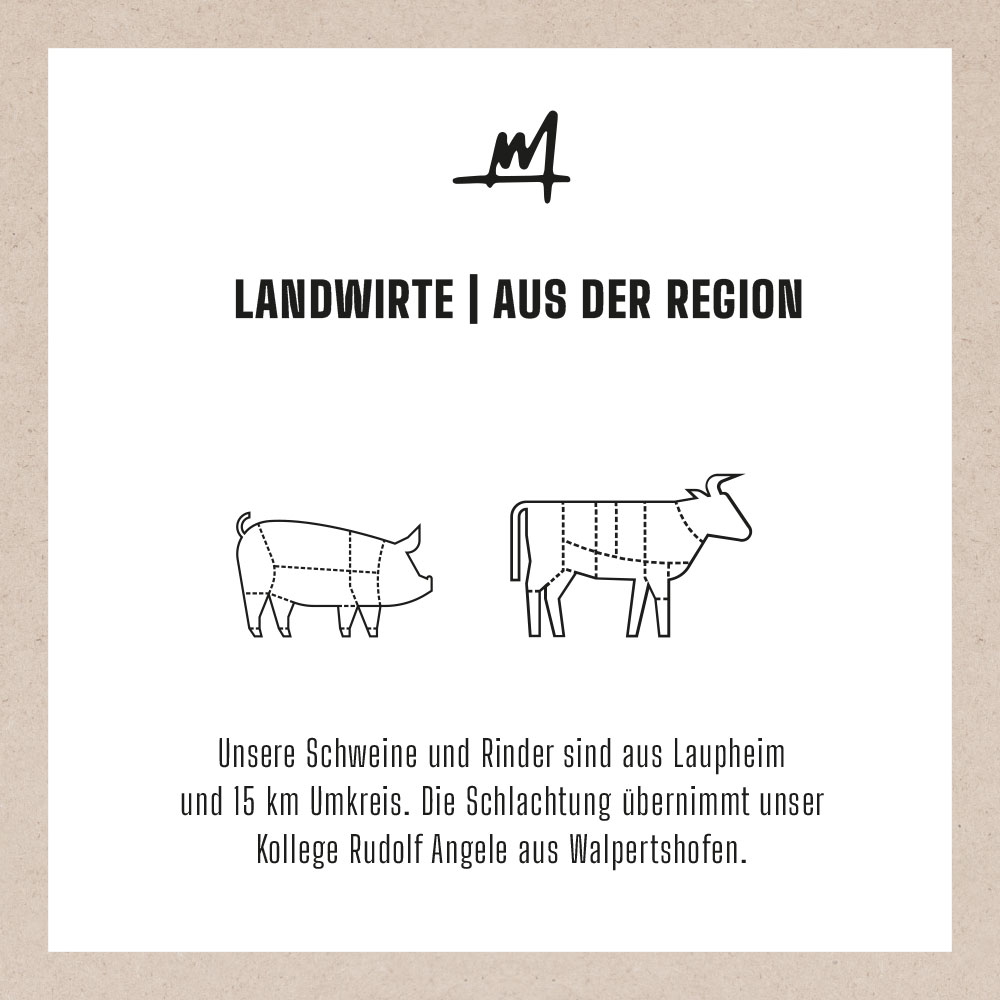 Metzgerei Graf: Unsere Schweine und Rinder sind aus Laupheim und 15 km Umkreis. Die Schlachtung übernimmt unser Kollege Rudolf Angele aus Walpertshofen.